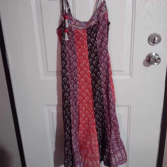 Free People BOHO Pink Purple Multi-Color Floral Beaded Dress 8 - Picture 3 of 14
